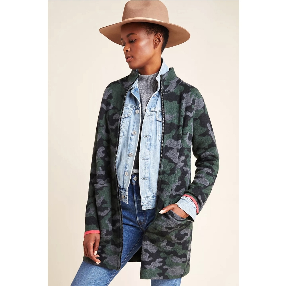 Anthropologie Feild Flower Camouflage Wool Sweater Coat